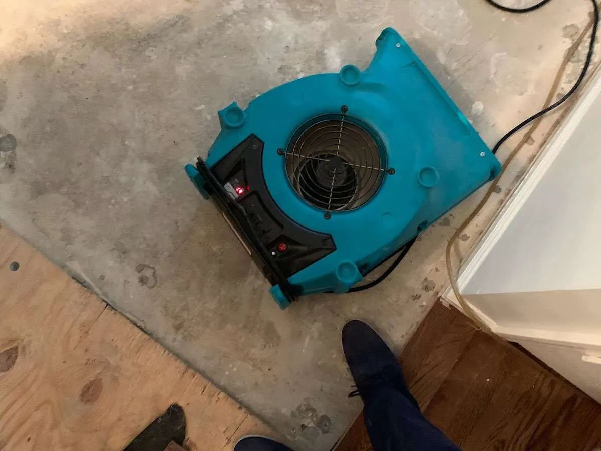 Air mover drying subfloor during Leak Detection & Repair in Opelika