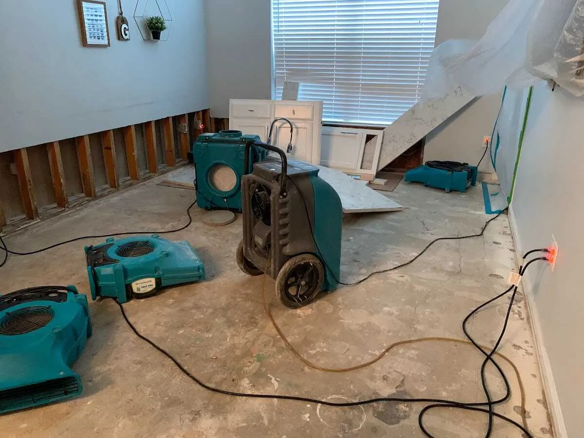 Dehumidifier in flood-cut room for Water Damage Restoration in Opelika